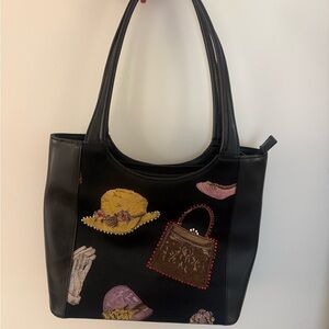 Embroidered Black Tote Bag with Decorative Appliqués